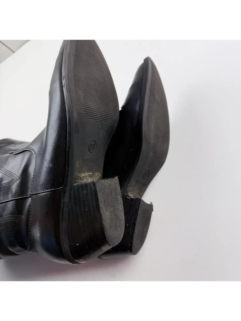 Black Vegan Leather Pointed Toe Western Cowboy Boots